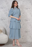 فستان بلاسيه طبقات بياقه مطرزه لون ازرق