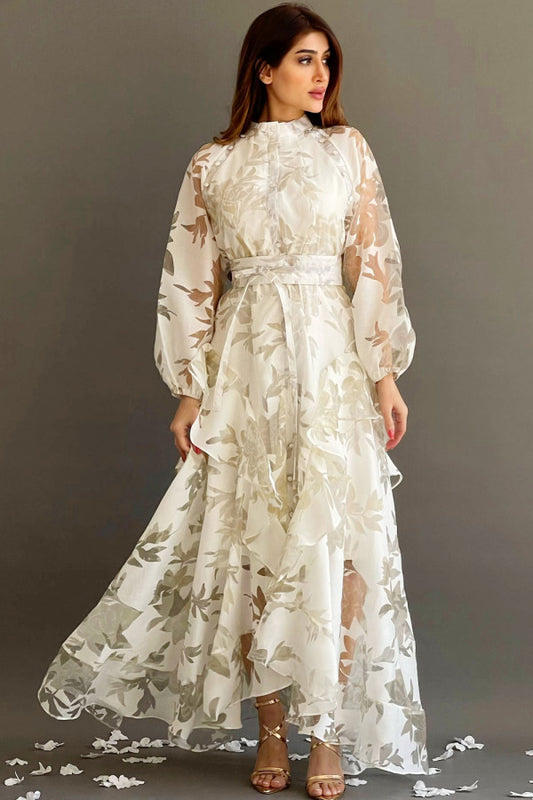 فستان جاكار ماكسي مشجر شفاف