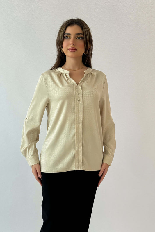 Beige patterned satin shirt 