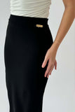 Black midi skirt with a slim fit 