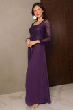 Long Chiffon Pleated Sequin Evening Dress in Purple