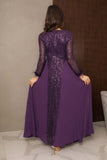 Long Chiffon Pleated Sequin Evening Dress in Purple