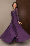 Long Chiffon Pleated Sequin Evening Dress in Purple