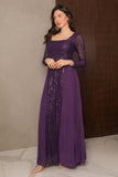 Long Chiffon Pleated Sequin Evening Dress in Purple