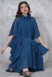 Long chiffon dress with ruffled layers 