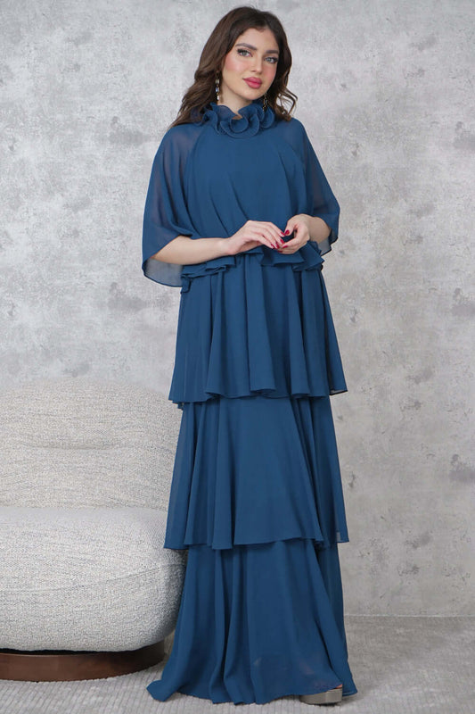 Long chiffon dress with ruffled layers 