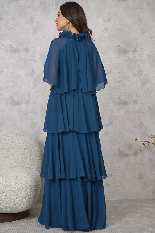 Long chiffon dress with ruffled layers 