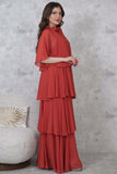 Long chiffon dress with ruffled layers 