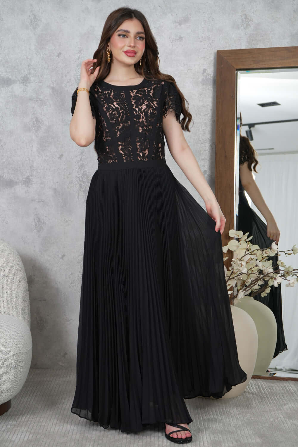 Pleated chiffon long dress 