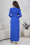 Draped Maxi Dress with Slim Fit and Beads in Blue 