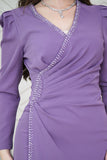 Draped Maxi Dress with Slim Fit and Beads in Lavender 