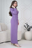 Draped Maxi Dress with Slim Fit and Beads in Lavender 