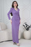 Draped Maxi Dress with Slim Fit and Beads in Lavender 