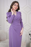 Draped Maxi Dress with Slim Fit and Beads in Lavender 