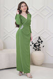 Green Crystal Draped Maxi Dress 