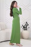 Green Crystal Draped Maxi Dress 