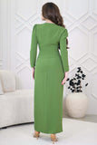 Green Crystal Draped Maxi Dress 