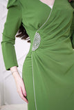 Green Crystal Draped Maxi Dress 