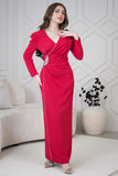 Red Crystal Draped Maxi Dress