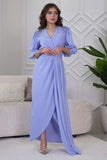 Light Purple Crystal Pleated Maxi Dress 