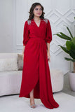 Red Crystal Pleated Maxi Dress 