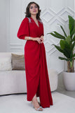 Red Crystal Pleated Maxi Dress 