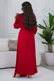 Red Crystal Pleated Maxi Dress 