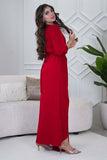 Red Crystal Pleated Maxi Dress 