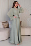 Green Pearl Embellished Pleated Maxi Dress 