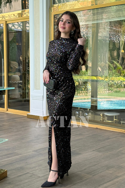 Velvet Draped Sequin Dress 