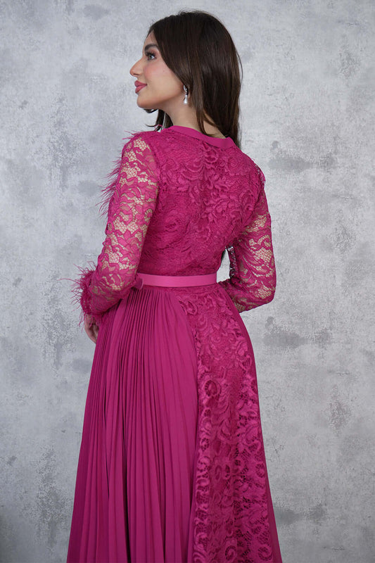 Fuchsia Feather Embellished Midi Dress 