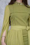 Green Crystal Embellished Straight Fit Midi Dress 