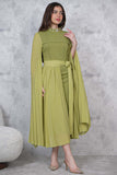 Green Crystal Embellished Straight Fit Midi Dress 