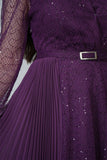 فستان ماكسي مزين بالترتر بأكمام شفافه لون موف