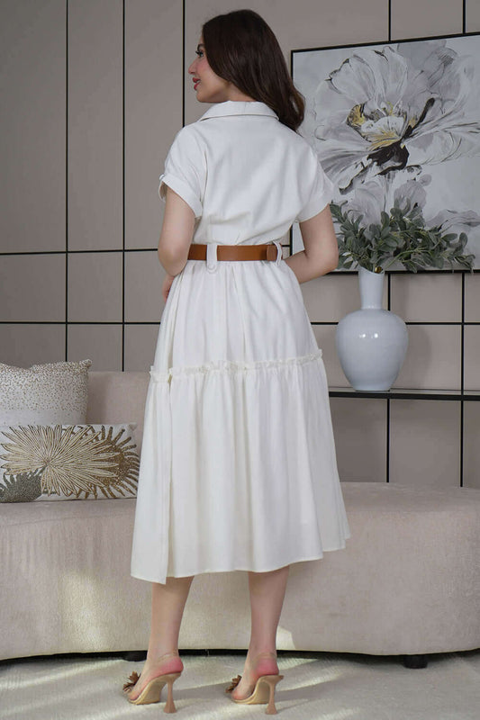 Linen dress with lapel collar 