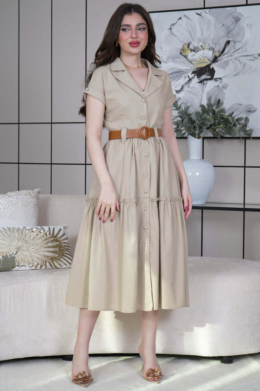 Linen dress with lapel collar 