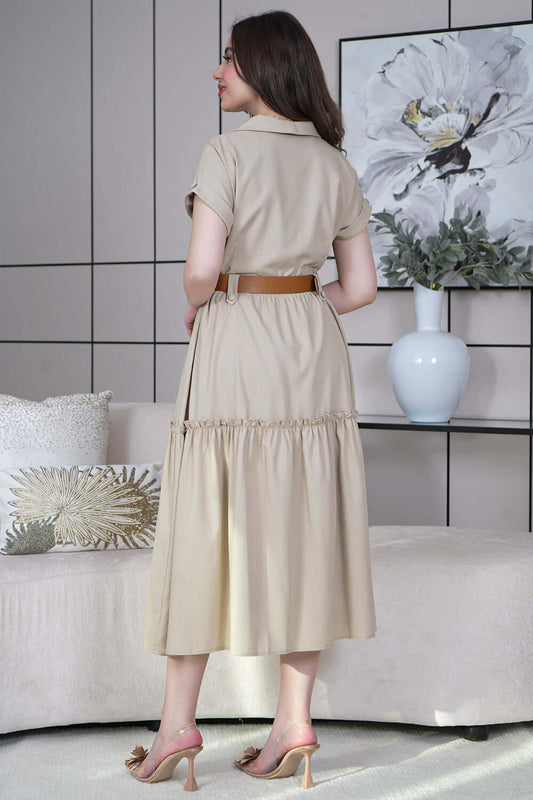 Linen dress with lapel collar 