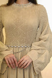 Midi dress with chain belt embellished with pearls 