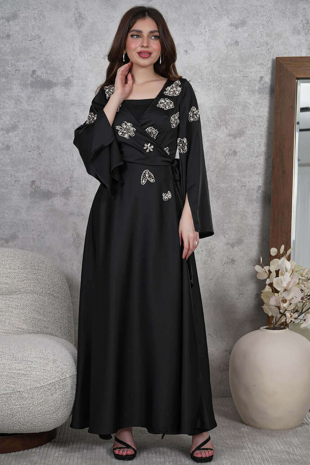 Crystal embellished wrap maxi dress 