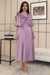 Classic dress decorated with pearl buttons 