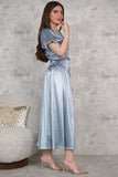 Sequined maxi dress with puff sleeves 