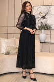 Pleated lace dress with tie neckline 
