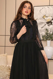 Pleated lace dress with tie neckline 