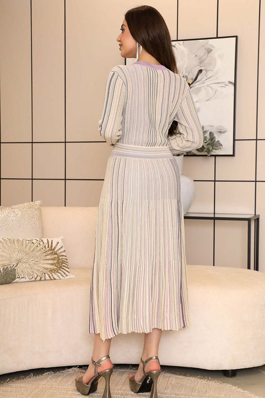 Long-sleeved plisse midi dress 