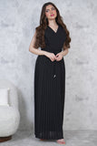 Black pleated long chiffon dress