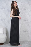 Black pleated long chiffon dress