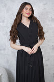 Black pleated long chiffon dress