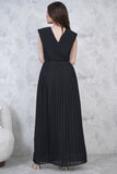 Black pleated long chiffon dress