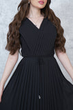 Black pleated long chiffon dress