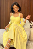 Yellow Pearl Embellished Off Shoulder Midi Dress 